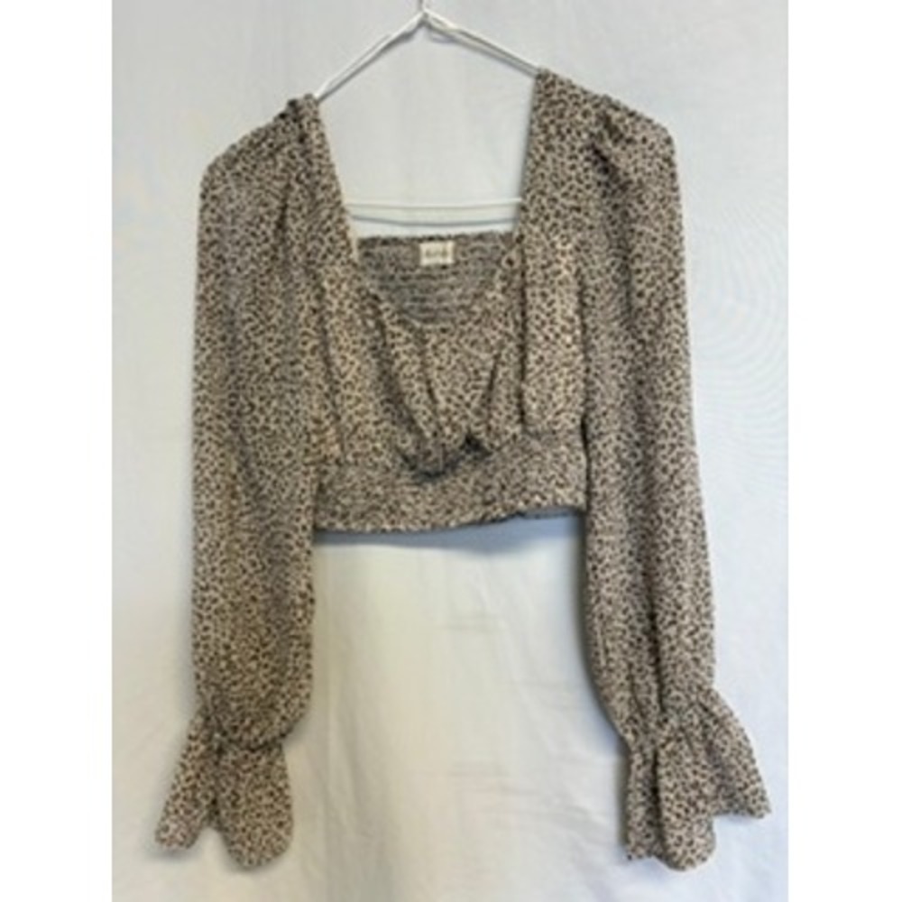 Altar'd State Womens‎ Leopard Print Smocked Back Crop Top Brown Small